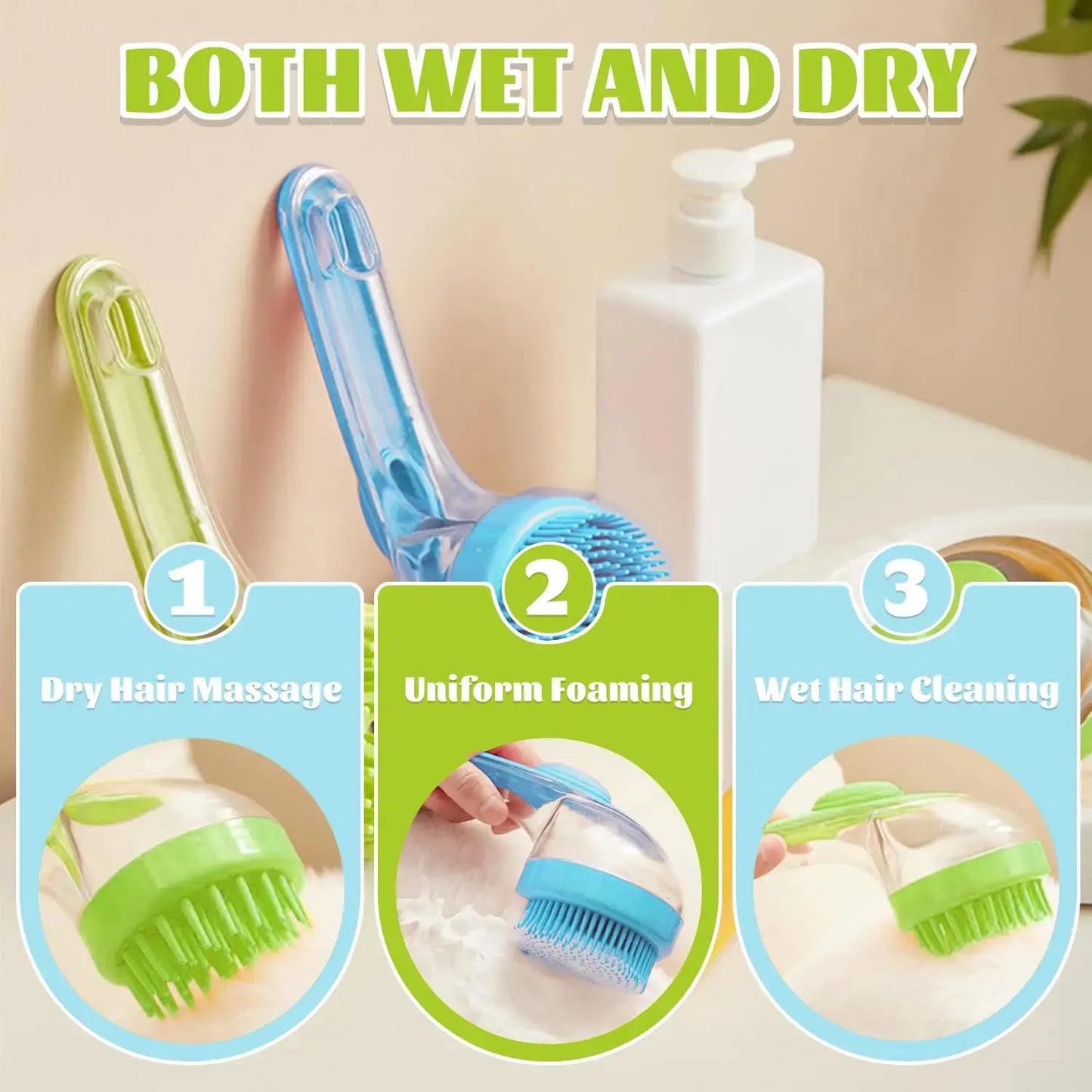 2-in-1 Pet Bath Brush with Integrated Shampoo Dispenser for Dogs and Cats - Ideal for Long and Short Fur