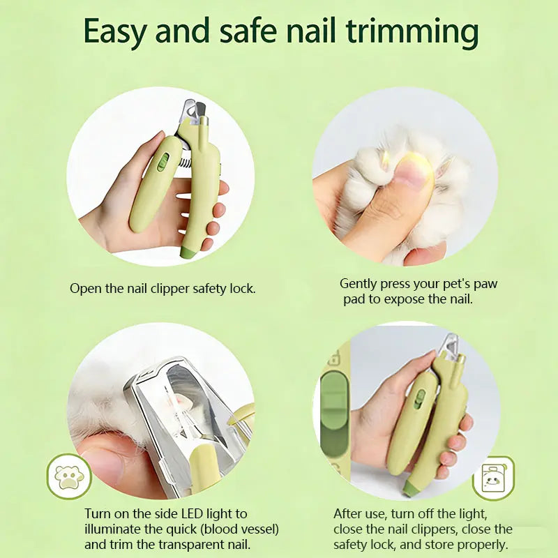 Pet Nail Trimmer with LED Light and UV Lamp - Safe and Efficient Grooming Tool with Sharp Blades, Built-In Nail File, Nail Collector, and Non-Slip Ergonomic Handle for All Pet Sizes