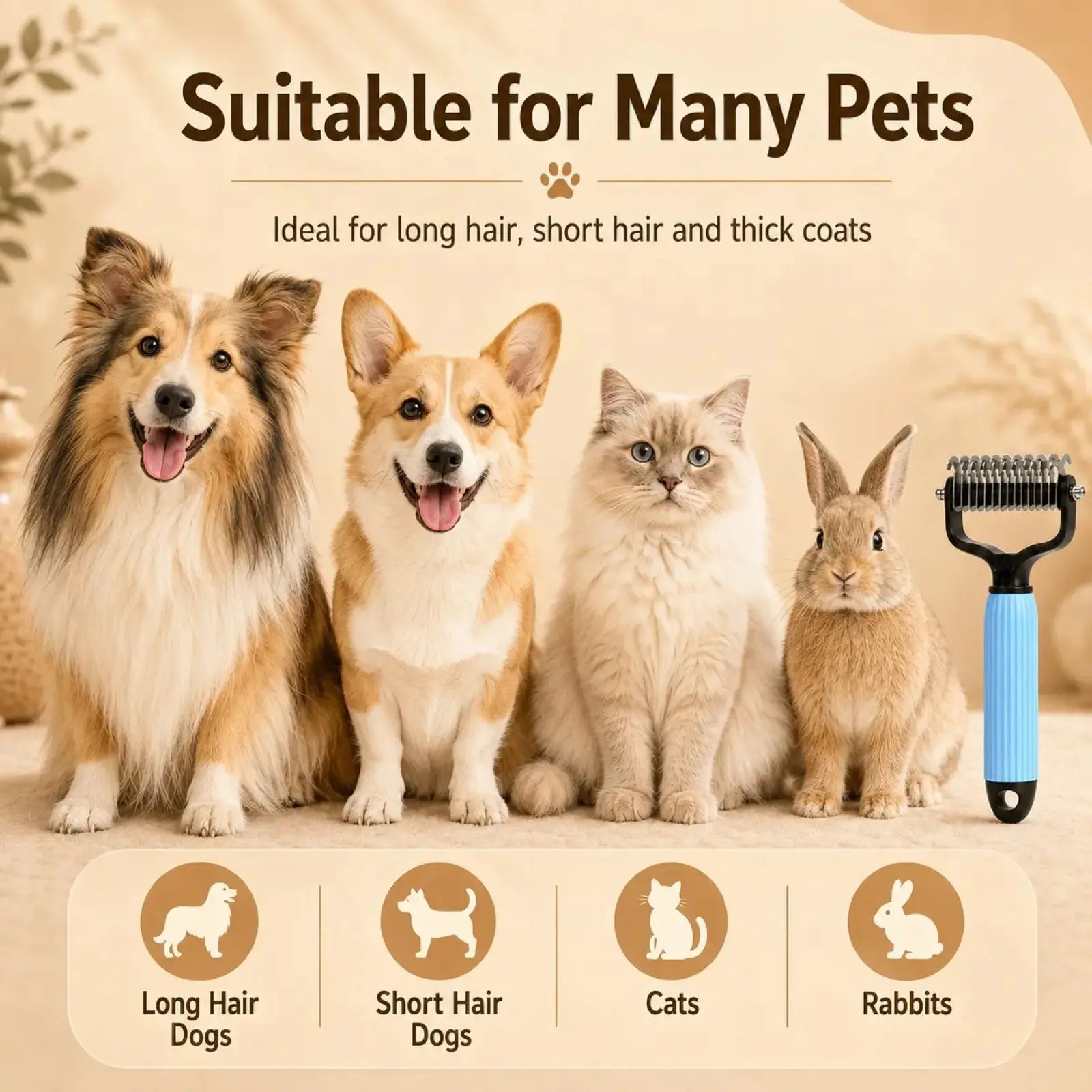 Professional Stainless Steel Pet Detangling Comb for Dogs and Cats - Effective Grooming Tool for Loose Hair, Mats, Tangles, Shedding, and Daily Coat Maintenance