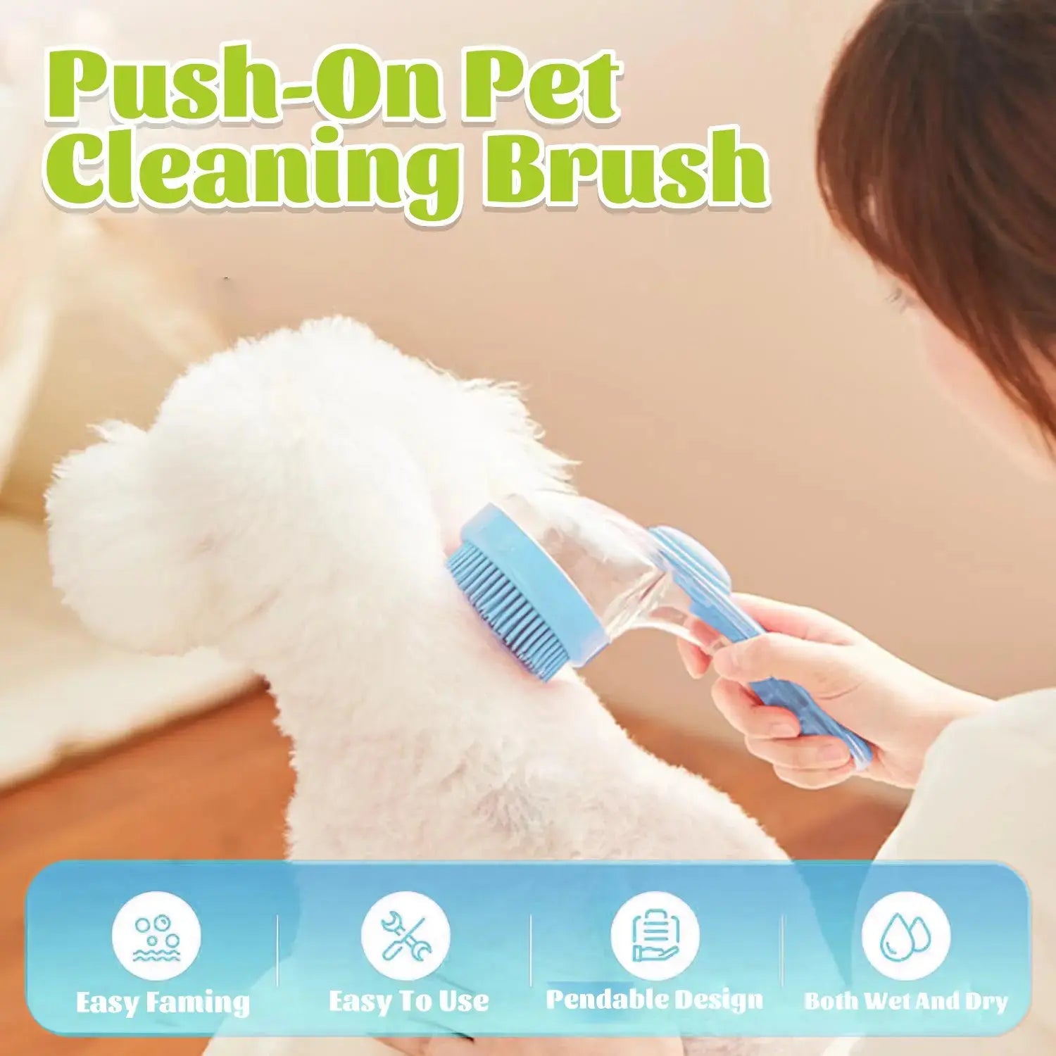 2-in-1 Pet Bath Brush with Integrated Shampoo Dispenser for Dogs and Cats - Ideal for Long and Short Fur