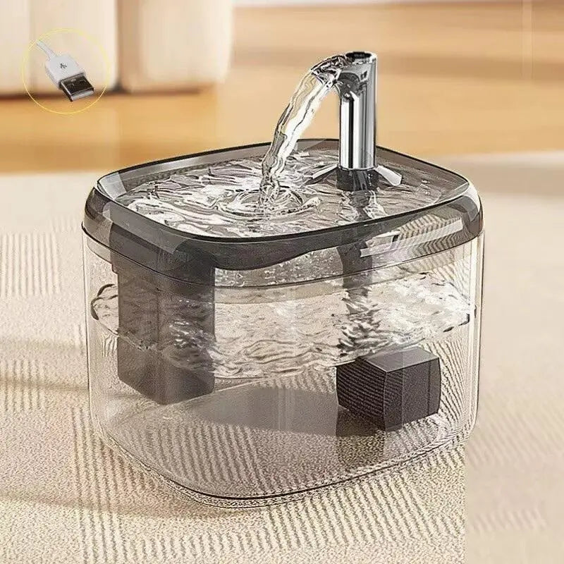 1.5L USB-Powered Automatic Cat Water Fountain with Filtration System - Transparent Gray Circulating Fresh Water Dispenser for Cats and Small Dogs