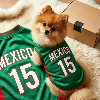 Mexico 15 Pet Jersey Shirt for Dogs and Cats, Breathable Sleeveless Pet Soccer Vest, Lightweight Puppy Sports Outfit for Small Medium Pets, Cute Mesh Dog Cat Clothes for Daily Wear, Photos, Parties and Game Day