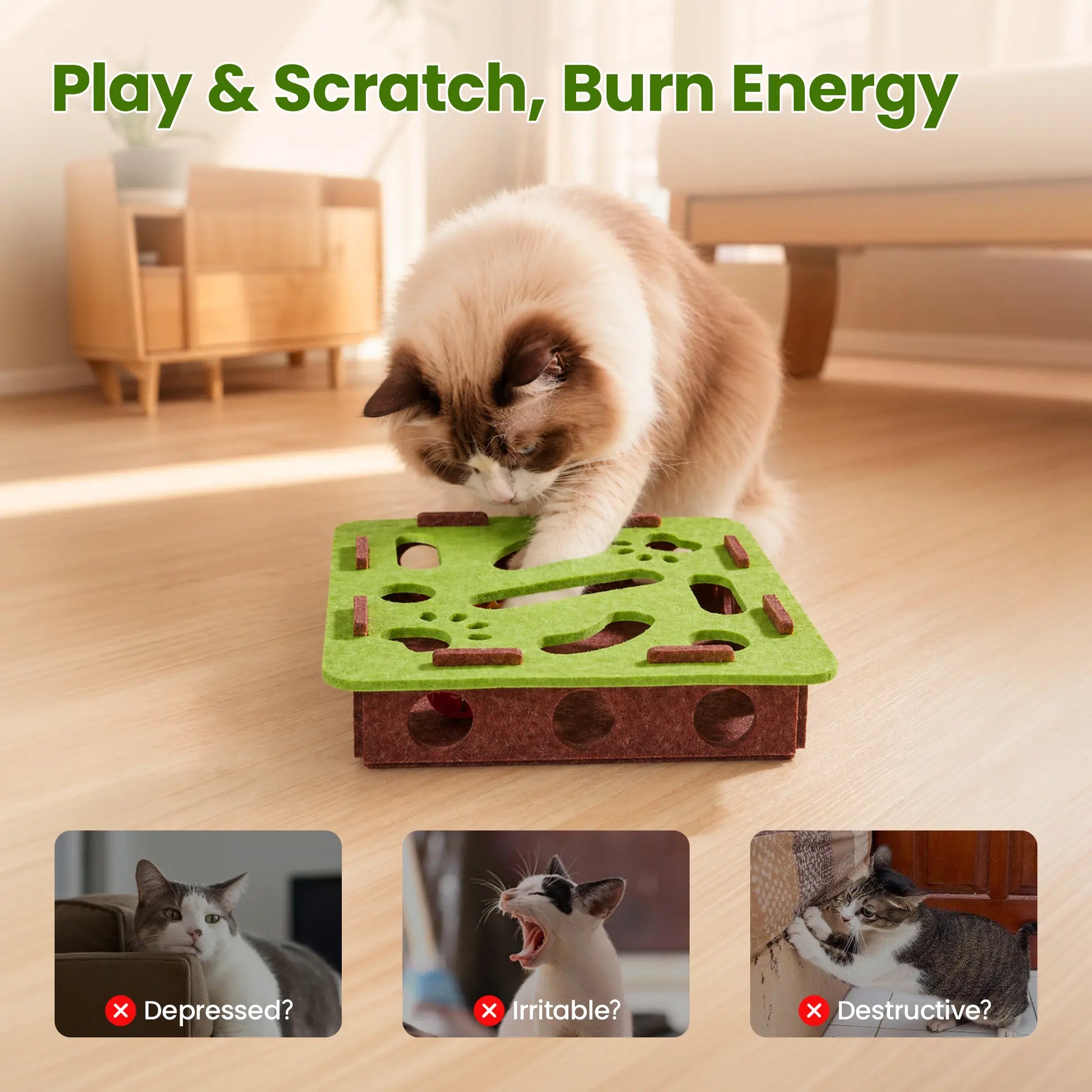Potaroma Felt Maze Cat Puzzle Toy, Interactive Hide-And-Seek Box with 3 Jingle Balls, Indoor Enrichment Hunting Play for Kittens & Adult Cats to Relieve Boredom & Burn Energy