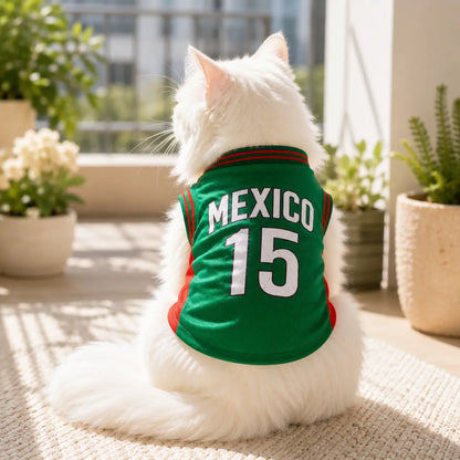 Mexico 15 Pet Jersey Shirt for Dogs and Cats, Breathable Sleeveless Pet Soccer Vest, Lightweight Puppy Sports Outfit for Small Medium Pets, Cute Mesh Dog Cat Clothes for Daily Wear, Photos, Parties and Game Day