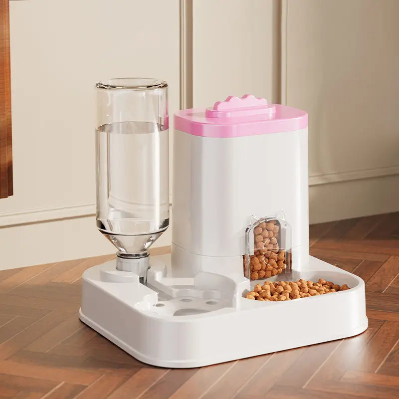 Cat Water Dispenser with Integrated Food Basin, Drinking Water Bowl, No Batteries Needed, Modern White Design for Easy Cleaning & Hydration, Suitable for Small Dogs, Durable Pet Hydration Solution, Sturdy Construction
