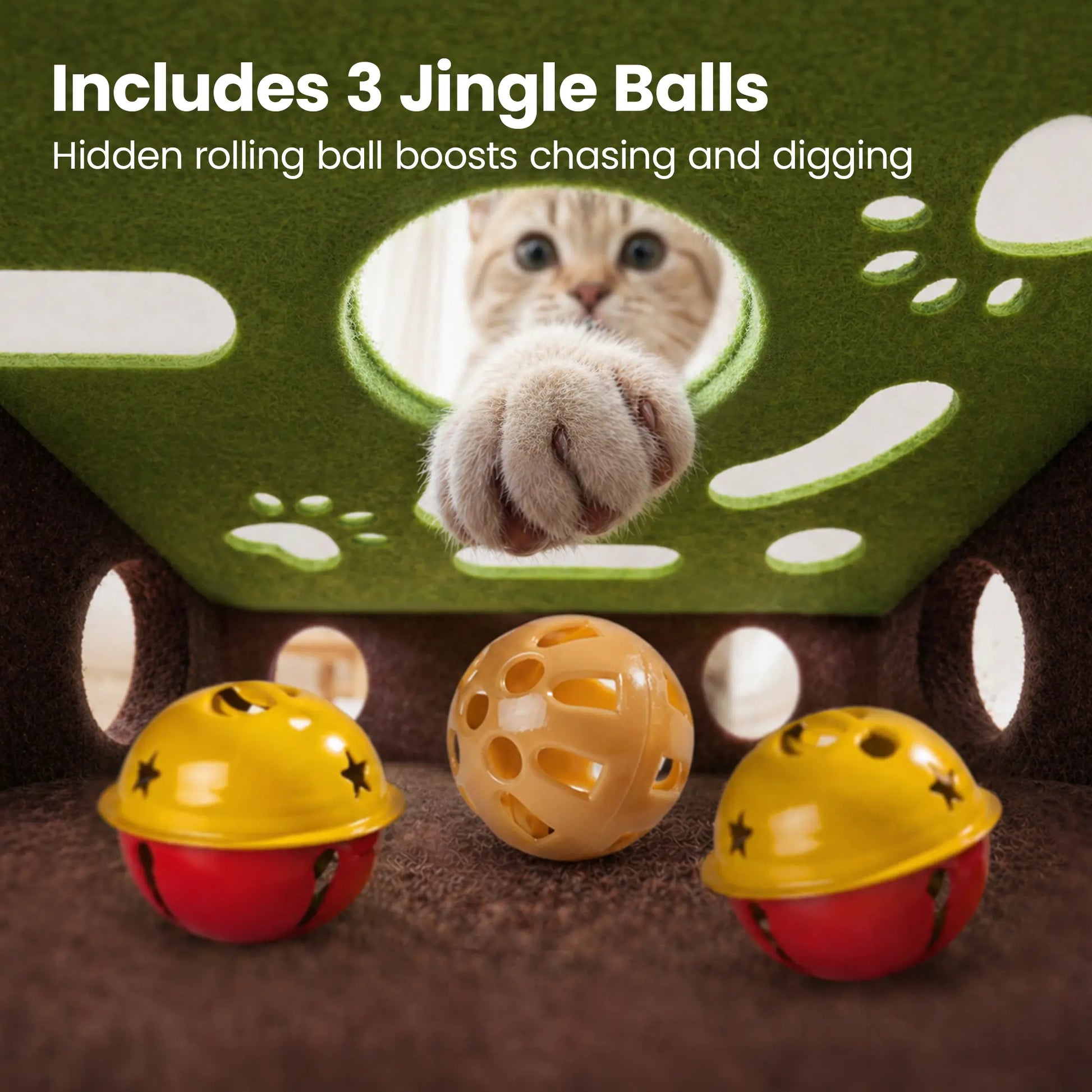 Potaroma Felt Maze Cat Puzzle Toy, Interactive Hide-And-Seek Box with 3 Jingle Balls, Indoor Enrichment Hunting Play for Kittens & Adult Cats to Relieve Boredom & Burn Energy