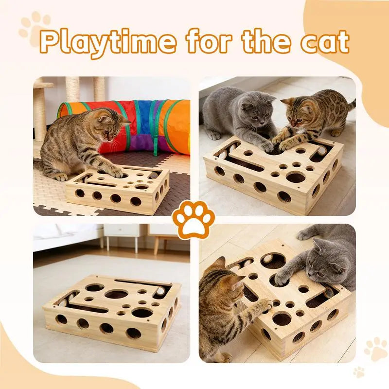 Cat Scratch Puzzle Enrichment Box Nail File Stress Free Alternative to Clippers and Grinders Durable Oak Wood Design for All Cat Ages Cat Play Toys