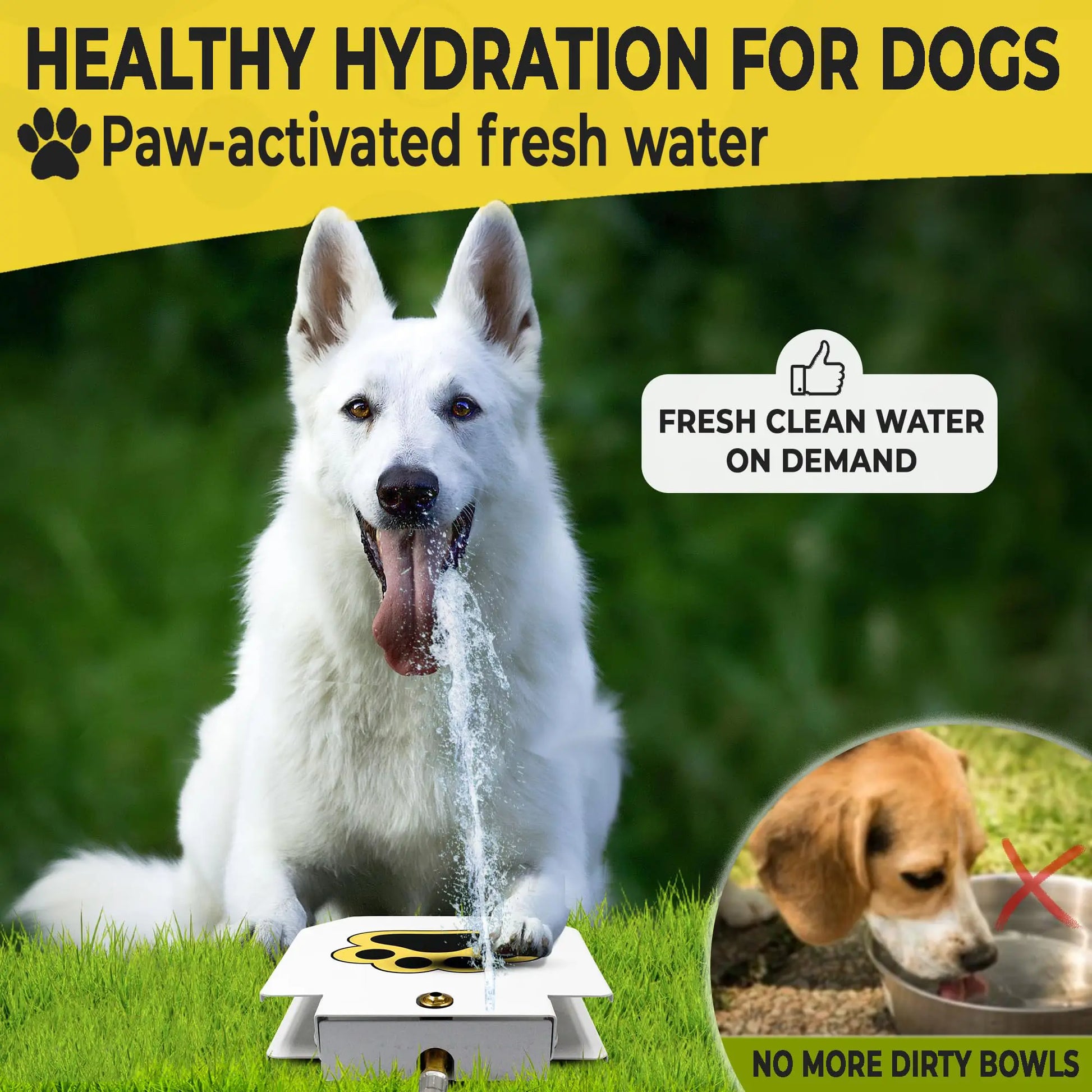 Outdoor Dog Water Fountain - Upgraded Large Dog Sprinkler Drinking Water Dispenser with Stainless Steel Hose for Fresh Water Access, Durable and User-Friendly Design