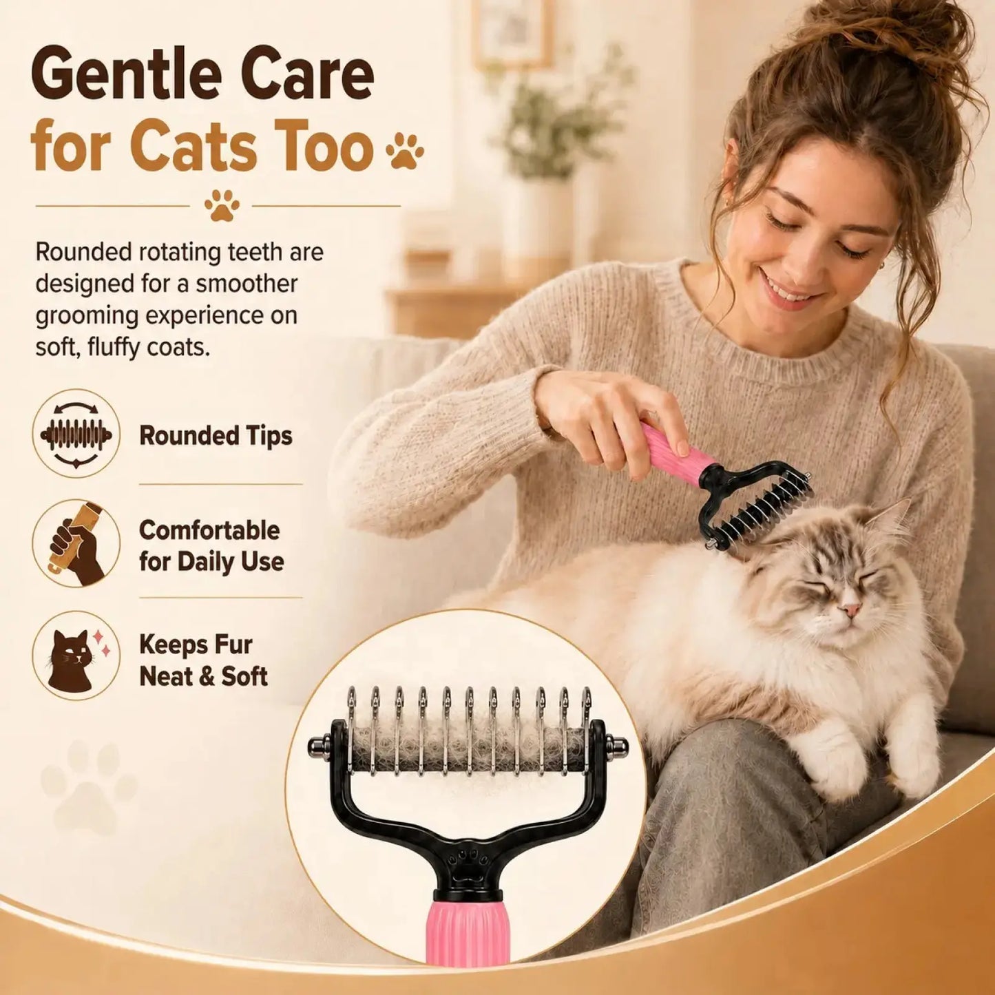 Professional Stainless Steel Pet Detangling Comb for Dogs and Cats - Effective Grooming Tool for Loose Hair, Mats, Tangles, Shedding, and Daily Coat Maintenance