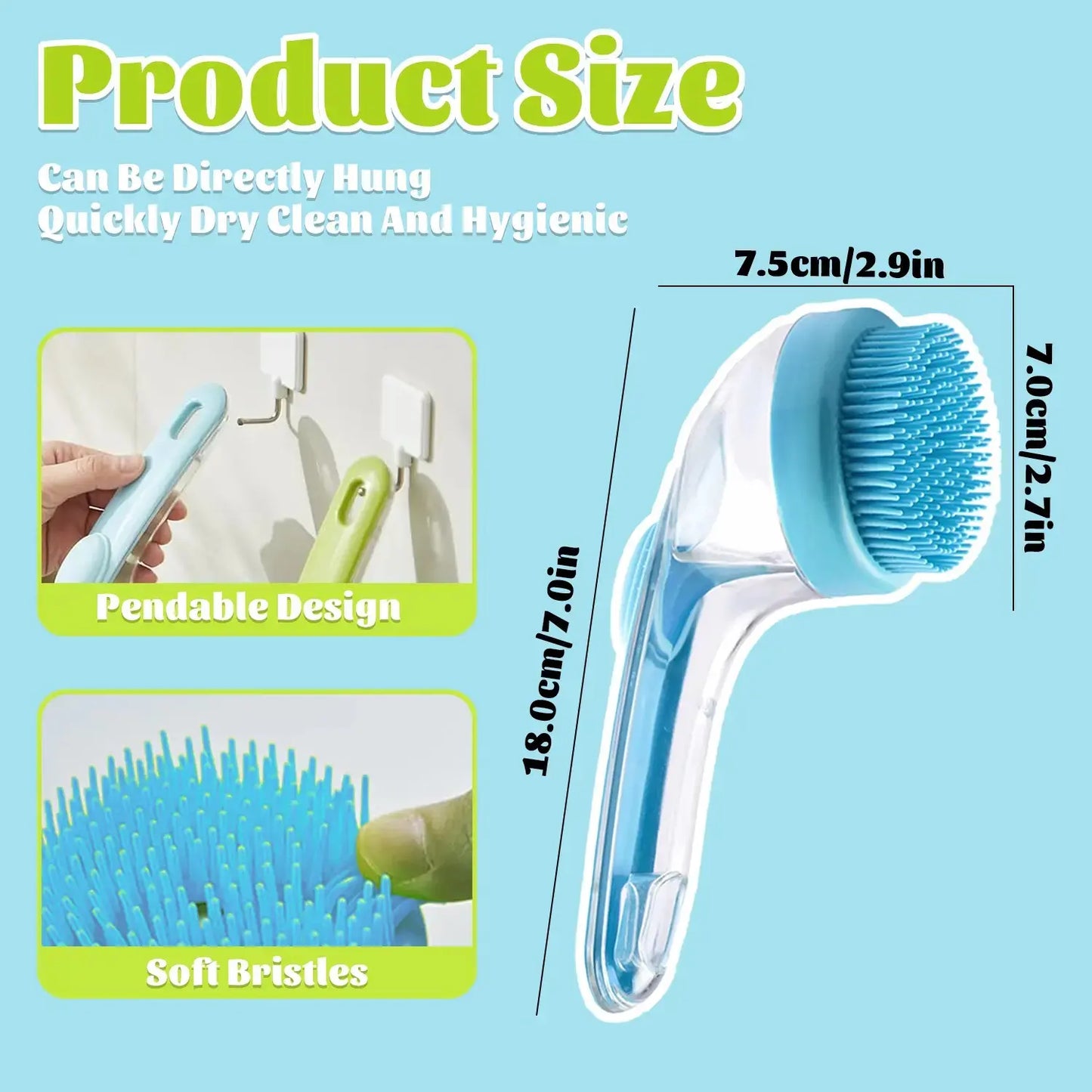 2-in-1 Pet Bath Brush with Integrated Shampoo Dispenser for Dogs and Cats - Ideal for Long and Short Fur