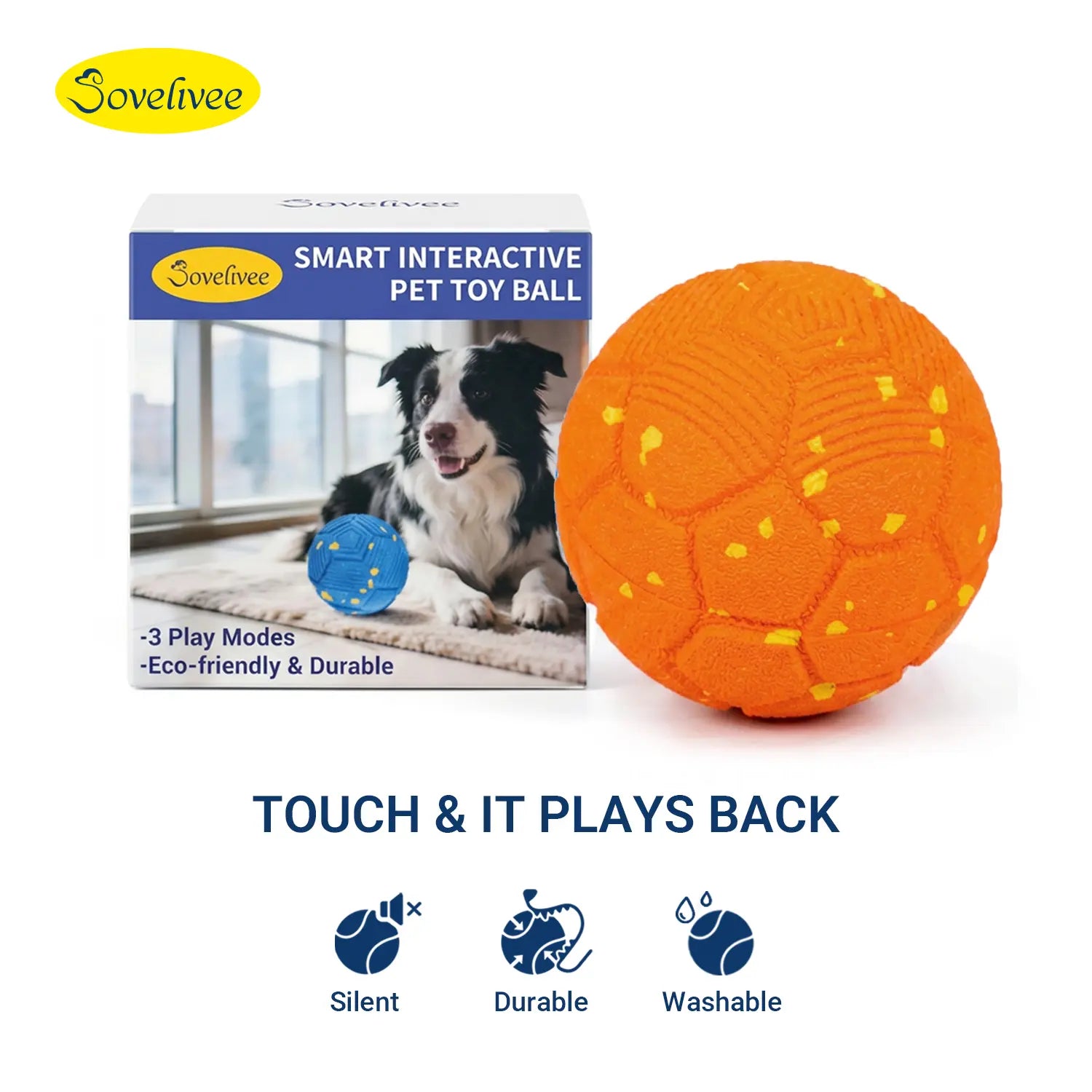 Sovelivee Interactive Dog Chew Toy Ball - 2026 Soccer Fest Edition Self-Moving Interactive Moving Ball, USB Rechargeable, Durable, Squeaky, for Dogs (Guards Fun When You'Re Away), Chew Toy Balls, Self-Moving Balls