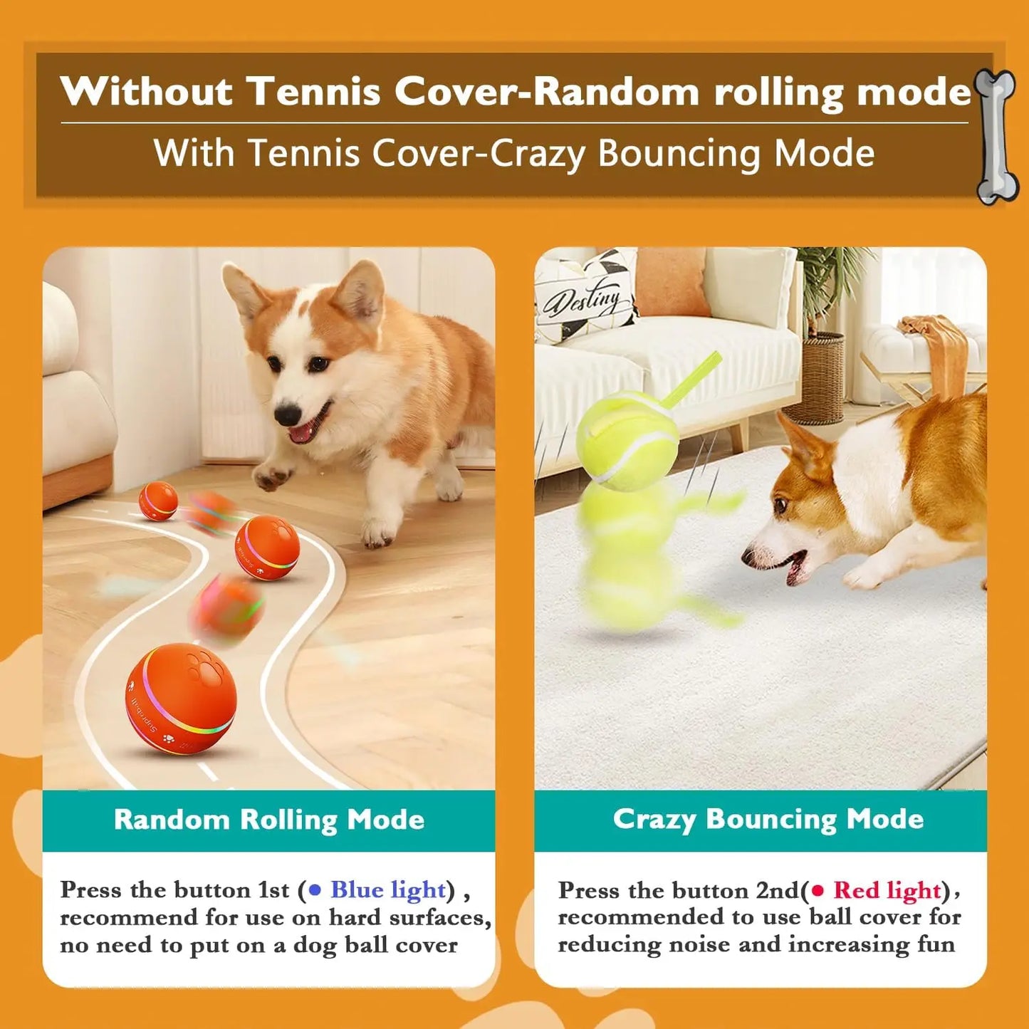 Interactive Dog Toys Dog Ball,[Newly Upgraded] Durable Motion Activated Automatic Rolling Ball Toys For/Small/Medium/Large Dogs,Usb Rechargeable Springtok
