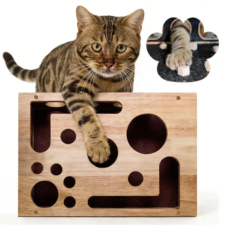Cat Scratch Puzzle Enrichment Box Nail File Stress Free Alternative to Clippers and Grinders Durable Oak Wood Design for All Cat Ages Cat Play Toys