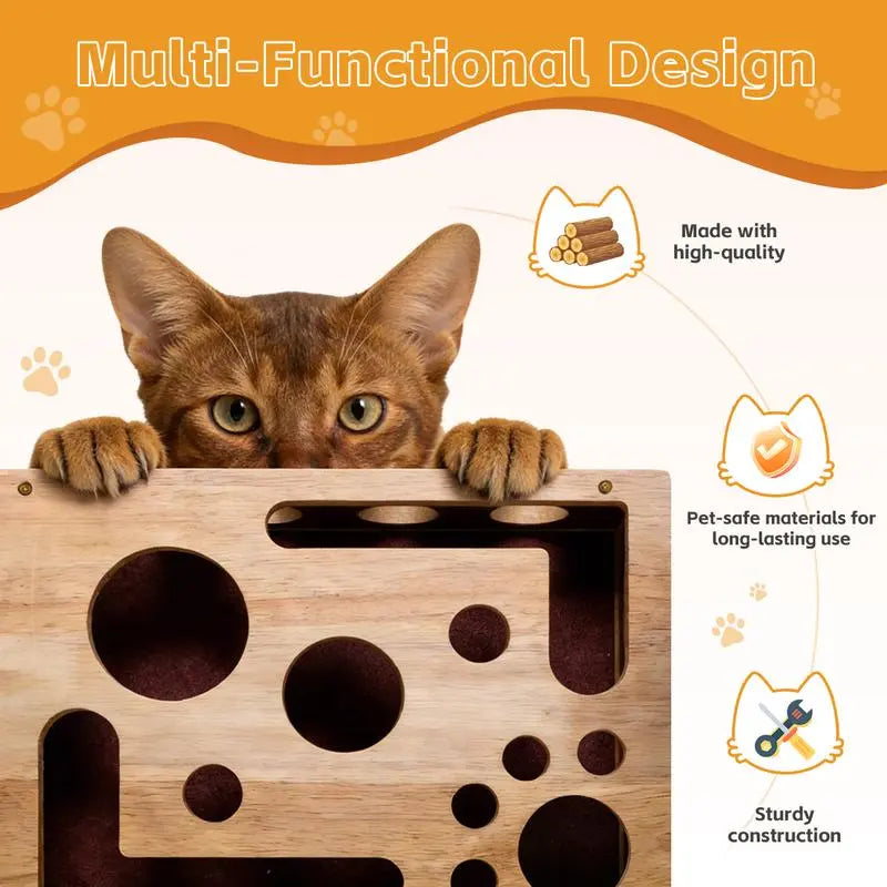 Cat Scratch Puzzle Enrichment Box Nail File Stress Free Alternative to Clippers and Grinders Durable Oak Wood Design for All Cat Ages Cat Play Toys