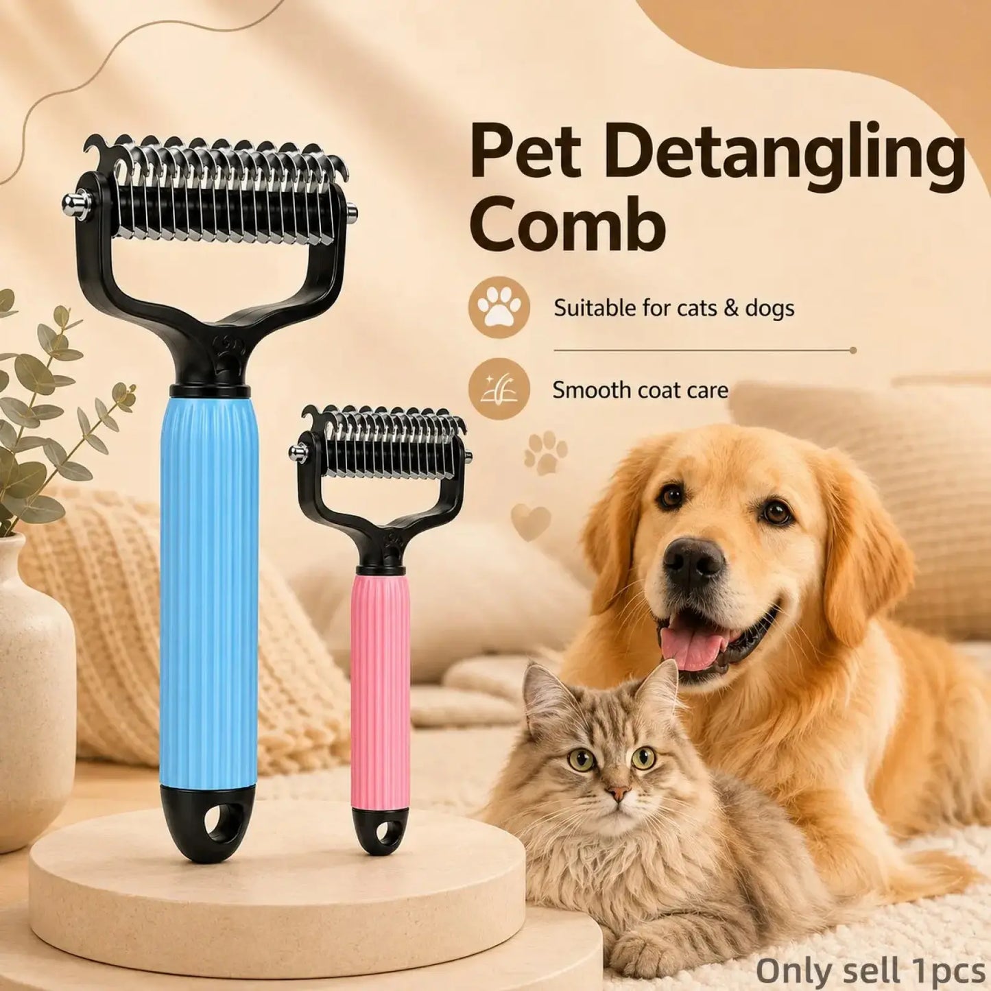 Professional Stainless Steel Pet Detangling Comb for Dogs and Cats - Effective Grooming Tool for Loose Hair, Mats, Tangles, Shedding, and Daily Coat Maintenance