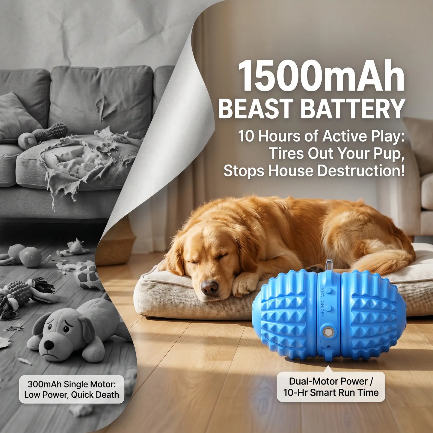 Interactive Automatic Rolling Dog Toy with Dual Motors, Voice Recording, and Rechargeable Features - Water Resistant Pet Toy for Indoor Play and Boredom Relief for Small to Medium Dogs