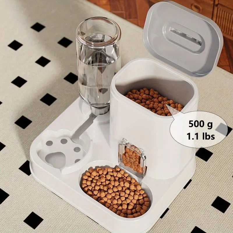 Cat Water Dispenser with Integrated Food Basin, Drinking Water Bowl, No Batteries Needed, Modern White Design for Easy Cleaning & Hydration, Suitable for Small Dogs, Durable Pet Hydration Solution, Sturdy Construction