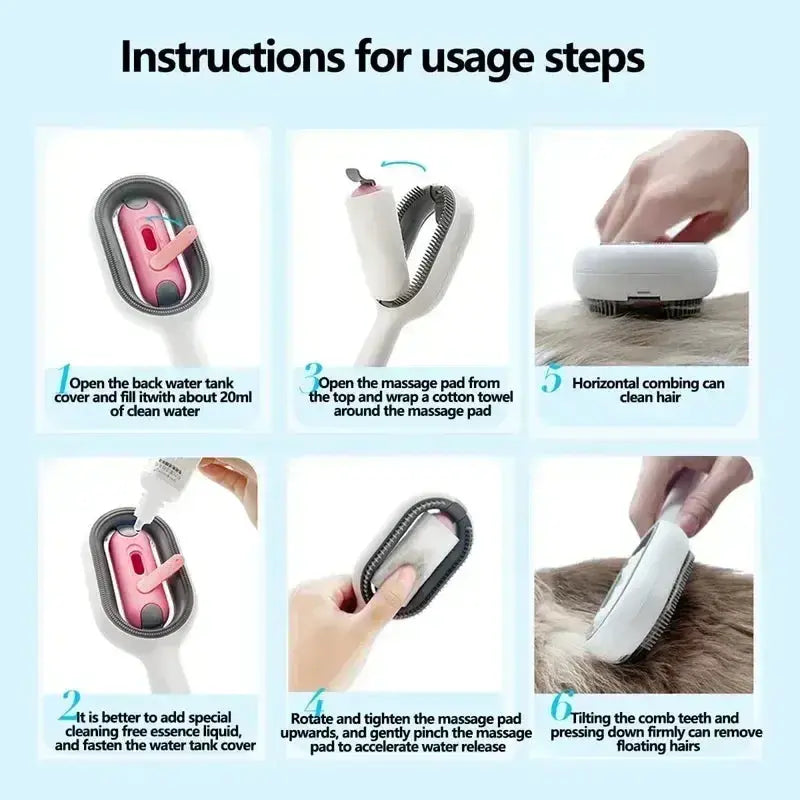 Tiktokshopspringglowup Hair Grooming Brush - Animal Brush Hair Remover Pets Comb for Cat Dog Hamster Double Sided Brush Removes Pet Hairs Grooming Cleaner Massage Combing Self-Cleaning Steamy