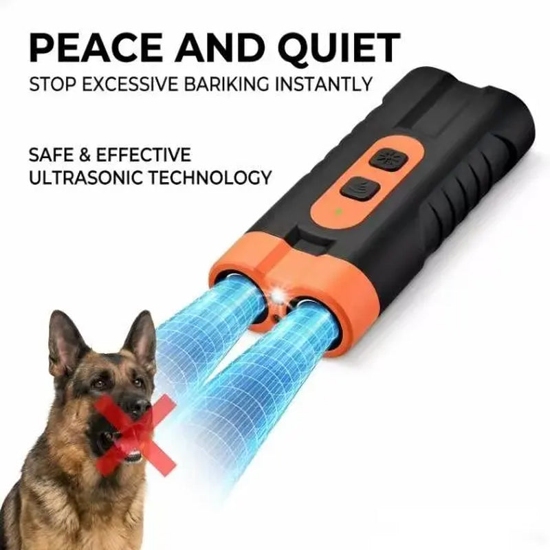 Ultrasonic Dog Barking Deterrent Training Tool - Usb-Rechargeable, Dual Emitters, 50Ft Range, 25Khz Frequency, Flashlight, Portable Grip, Kit Included for Indoor & Outdoor Dog Behavior Control