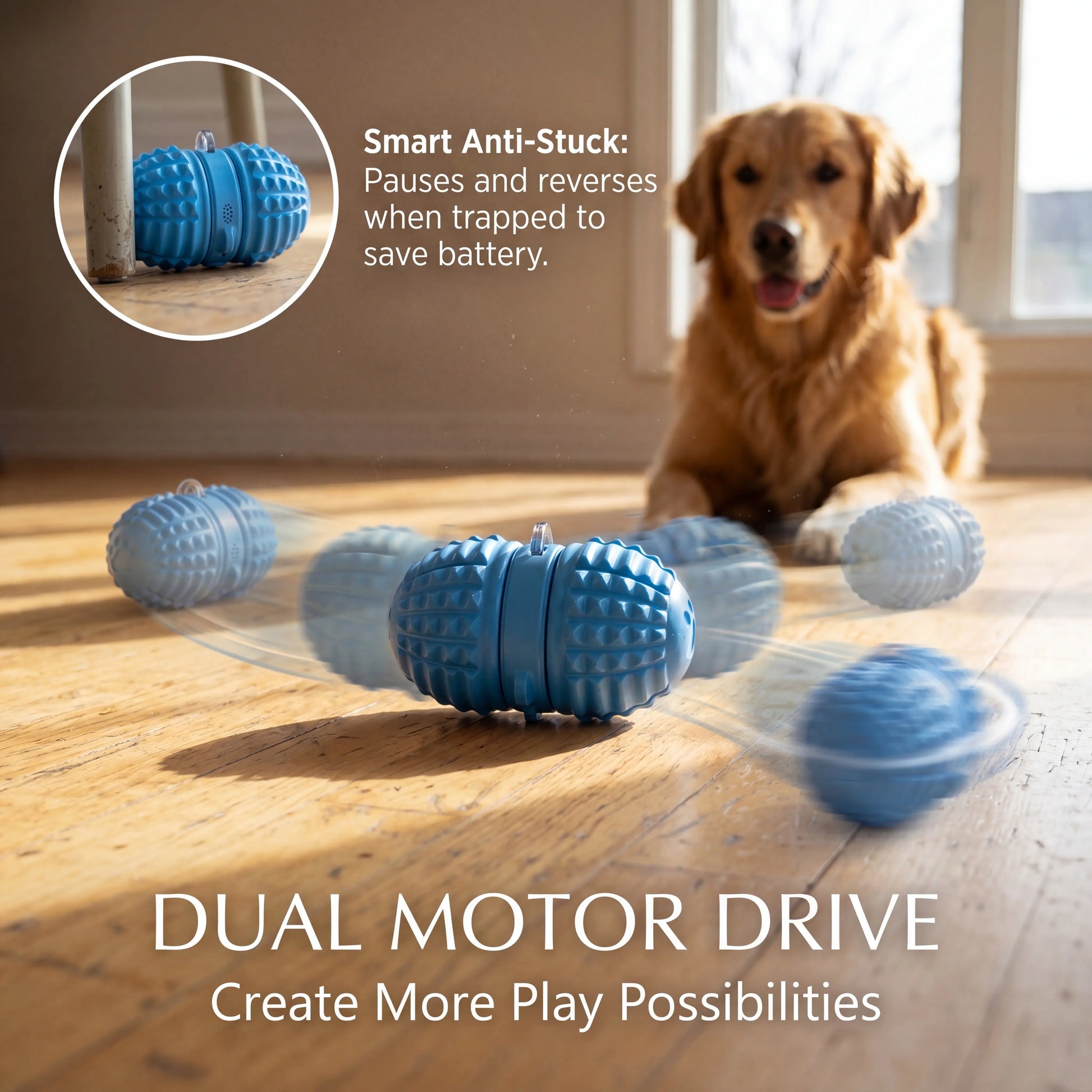Interactive Automatic Rolling Dog Toy with Dual Motors, Voice Recording, and Rechargeable Features - Water Resistant Pet Toy for Indoor Play and Boredom Relief for Small to Medium Dogs