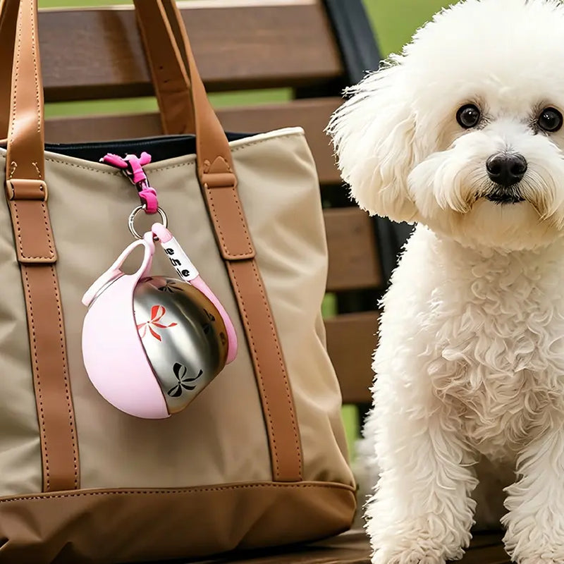 Ihubei 304 Stainless Steel Pet Water Bottle with Silicone Foldable Bowl - Stylish Hydration Dispenser for Dogs and Cats, Ideal for Travel and Outdoor Activities, 285ml