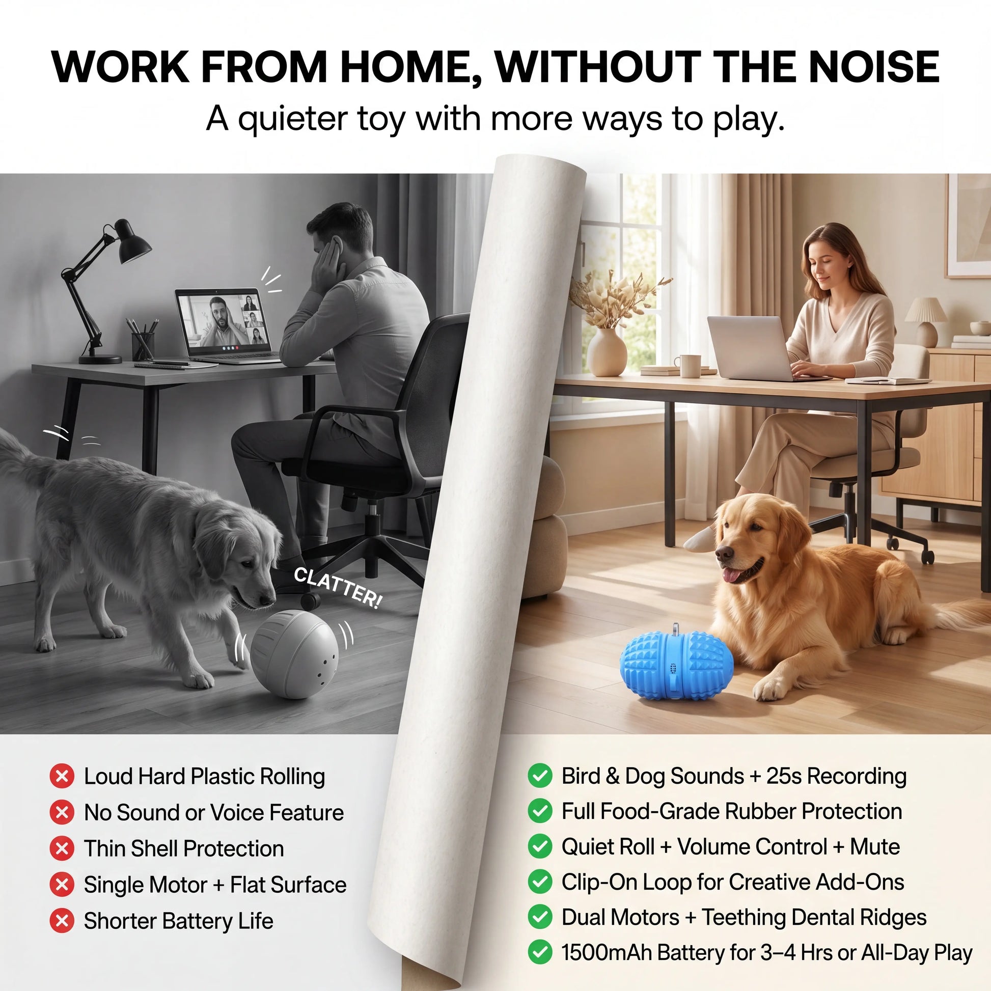 Interactive Automatic Rolling Dog Toy with Dual Motors, Voice Recording, and Rechargeable Features - Water Resistant Pet Toy for Indoor Play and Boredom Relief for Small to Medium Dogs