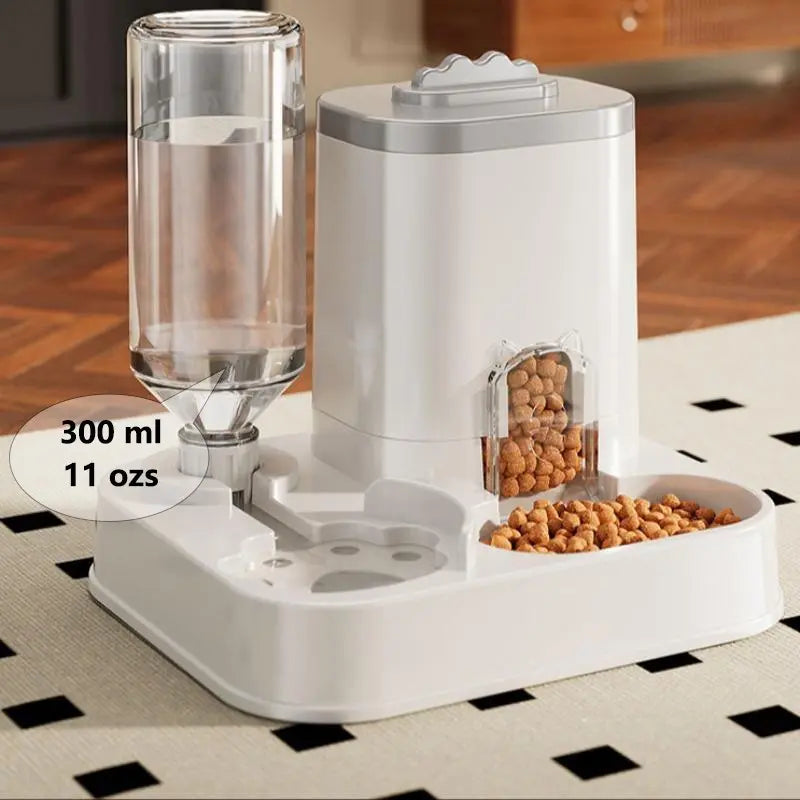 Cat Water Dispenser with Integrated Food Basin, Drinking Water Bowl, No Batteries Needed, Modern White Design for Easy Cleaning & Hydration, Suitable for Small Dogs, Durable Pet Hydration Solution, Sturdy Construction