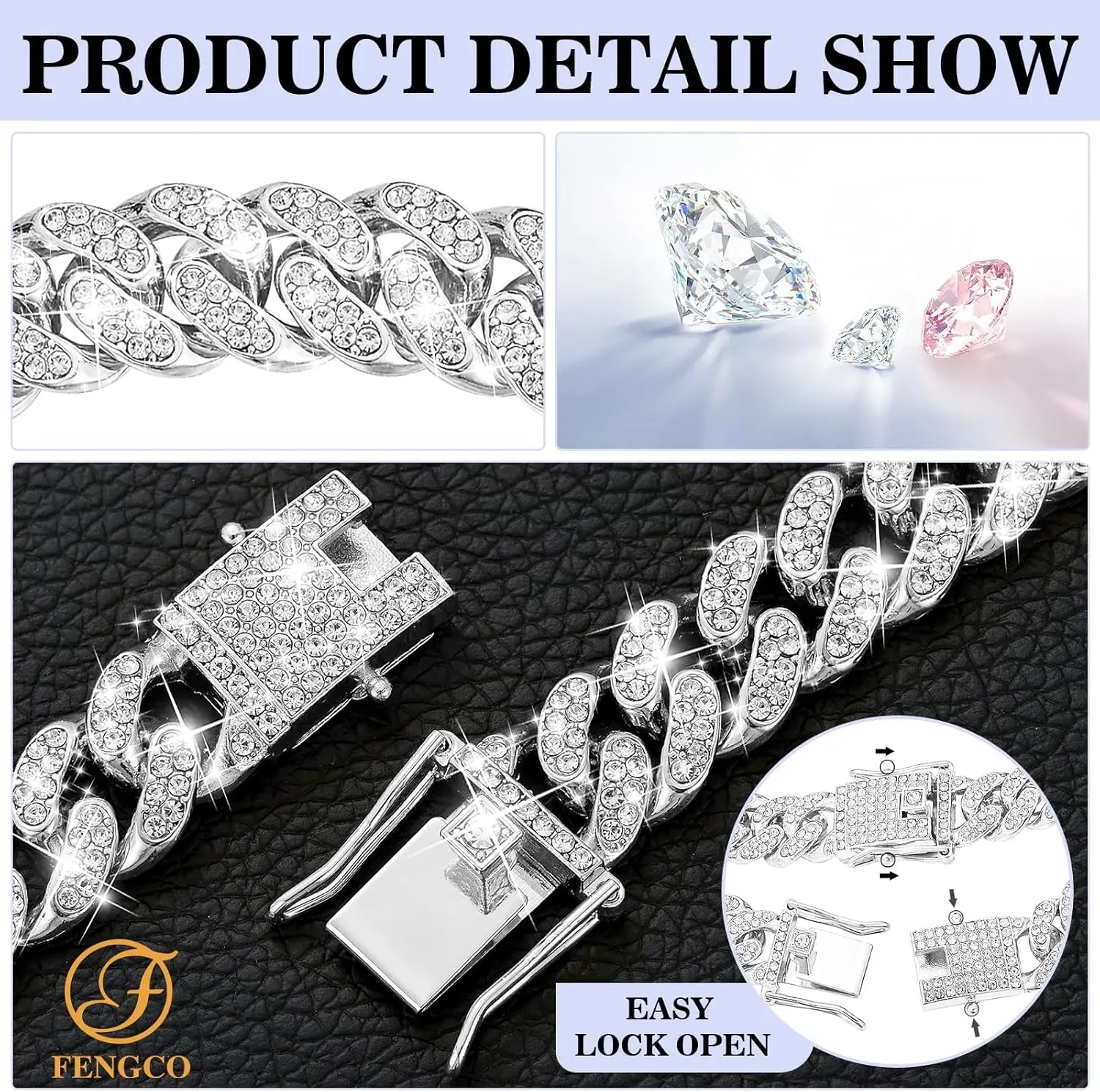 Silver Dog Chain Collar Diamond Cuban Link Dog Collar 13Mm Wide Dog Necklace Metal Cat Chain Pet Crystal Collar Jewelry Accessories for Small Medium Large Dogs Cats(16Inch)
