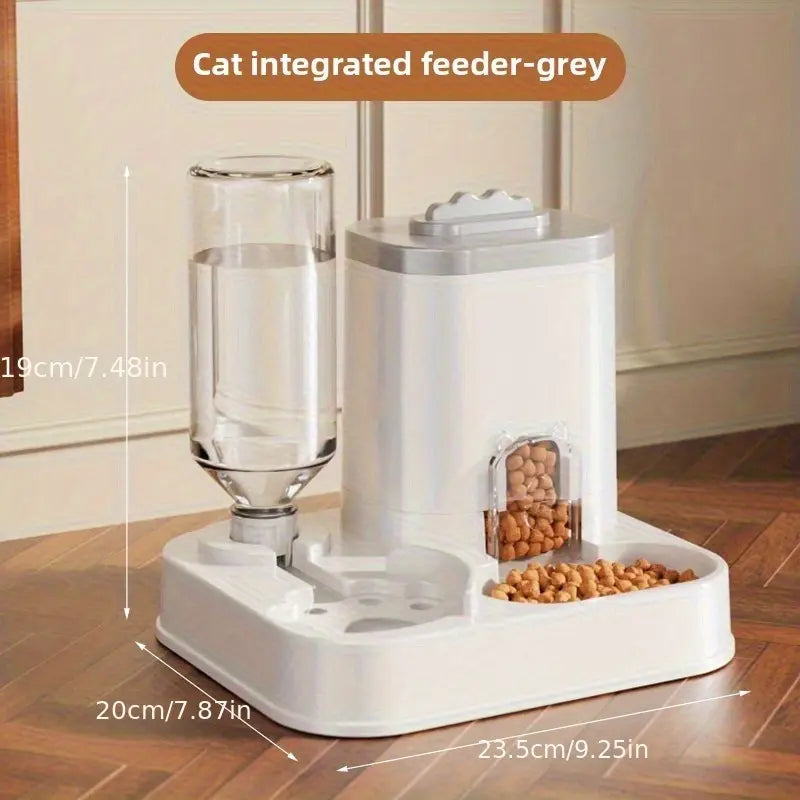 Cat Water Dispenser with Integrated Food Basin, Drinking Water Bowl, No Batteries Needed, Modern White Design for Easy Cleaning & Hydration, Suitable for Small Dogs, Durable Pet Hydration Solution, Sturdy Construction