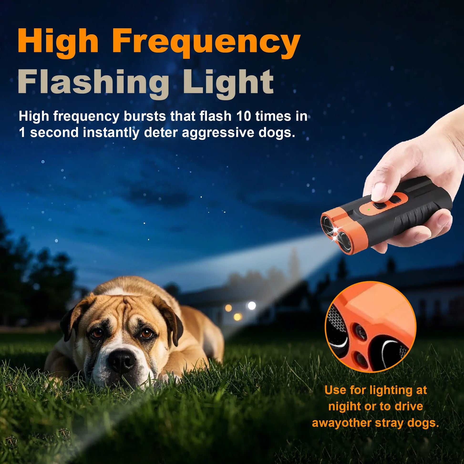 Ultrasonic Dog Barking Deterrent Training Tool - Usb-Rechargeable, Dual Emitters, 50Ft Range, 25Khz Frequency, Flashlight, Portable Grip, Kit Included for Indoor & Outdoor Dog Behavior Control