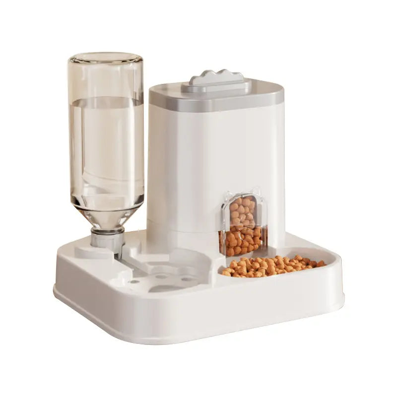 Cat Water Dispenser with Integrated Food Basin, Drinking Water Bowl, No Batteries Needed, Modern White Design for Easy Cleaning & Hydration, Suitable for Small Dogs, Durable Pet Hydration Solution, Sturdy Construction