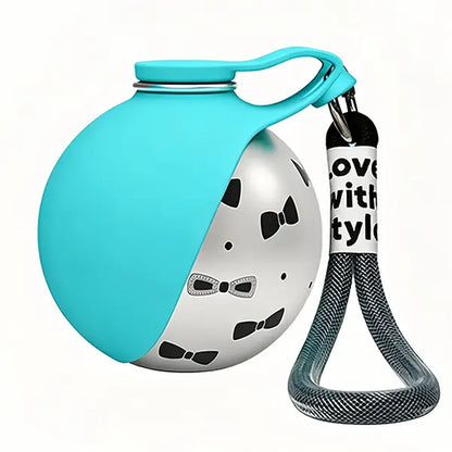 Ihubei 304 Stainless Steel Pet Water Bottle with Silicone Foldable Bowl - Stylish Hydration Dispenser for Dogs and Cats, Ideal for Travel and Outdoor Activities, 285ml