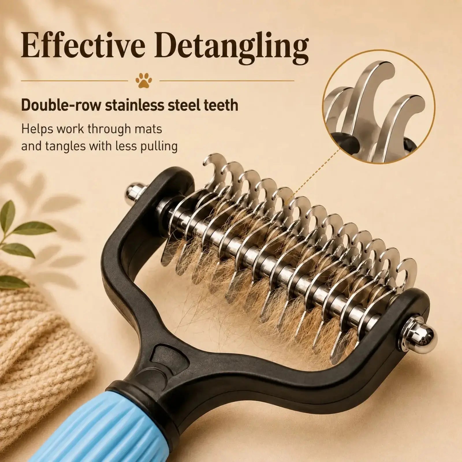 Professional Stainless Steel Pet Detangling Comb for Dogs and Cats - Effective Grooming Tool for Loose Hair, Mats, Tangles, Shedding, and Daily Coat Maintenance